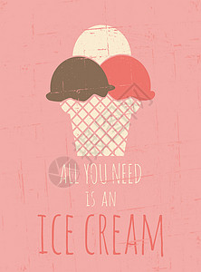 复古冰淇淋海报广告巧克力锥体食物产品甜点味道香草插图粉色背景图片