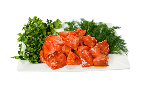 沙希利克什什什凯巴布香菜食物沙拉绿色烧烤午餐白色猪肉盘子健康饮食背景图片
