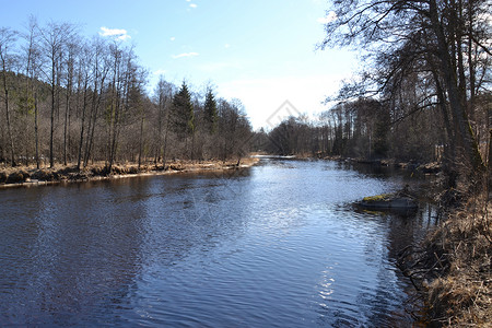 恩宁达尔河瑞典边境日志水槽高清图片
