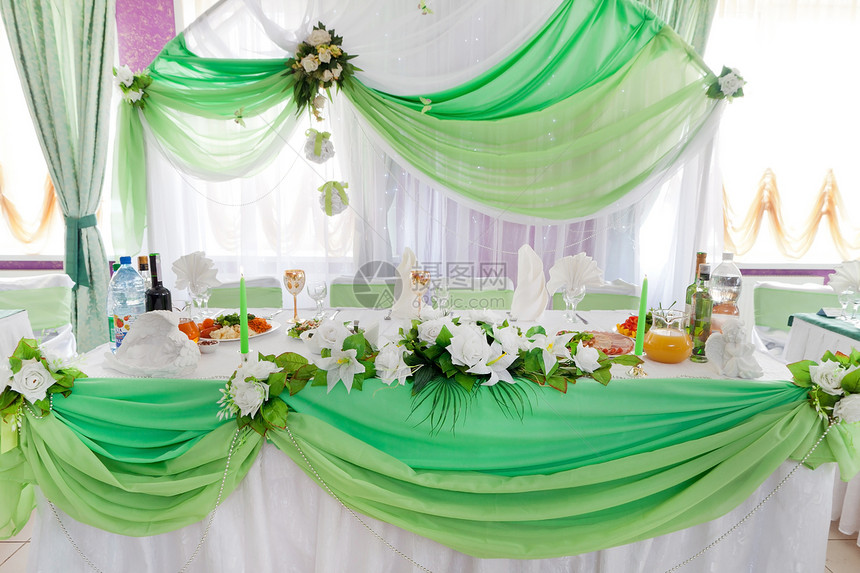 婚礼桌桌环境桌子婚姻食物桌布餐巾展示玻璃餐厅庆典图片