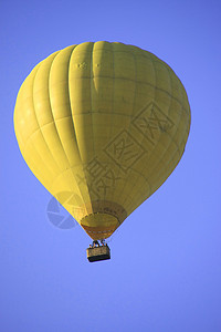 蓝色天空中的热气球冒险黄色空气篮子缆车背景图片