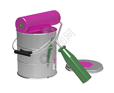 油漆罐和滚筒工具装修白色插图染料粉色背景图片