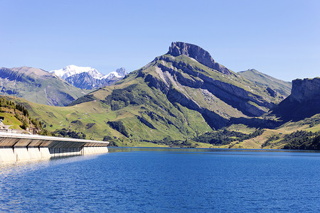 湖泊和大坝的景观背景图片