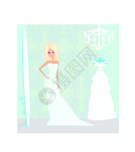 伴娘礼服穿着婚纱在美容厅的新娘订婚插图朋友们婚宴涂鸦图标矢量婚礼系列连衣裙设计图片