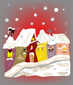 圣诞夜雪花窗户房子季节街道插图天气灯笼星星建筑背景图片