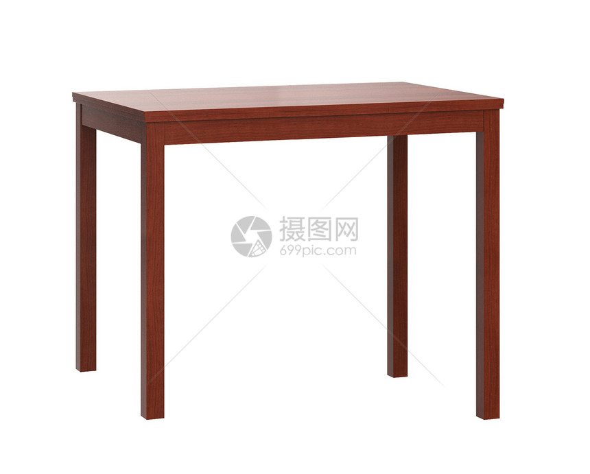 白色背景上的木桌器具红色动产木材家政家庭家具装修木头棕色图片