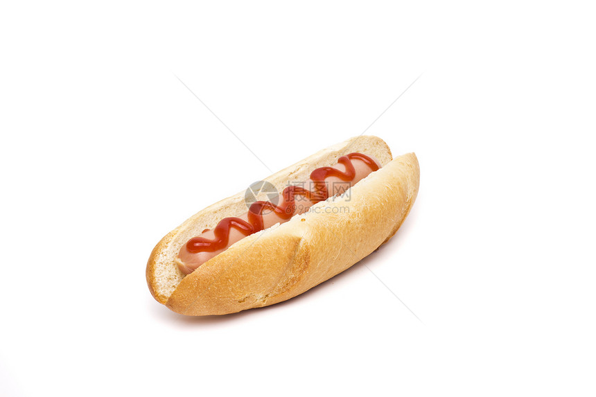 白色背景的热狗面包红色香肠种子食物饮食小吃脂肪包子芝麻图片