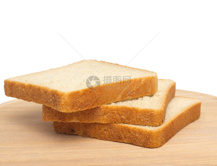 白底面的面包切片饮食脆皮粮食白色小麦早餐糕点棕色小吃美食图片