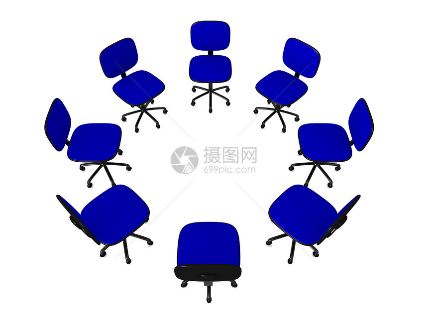 办公室主席圈蓝色纺织品织物商业讨论椅子材料会议家具座位图片