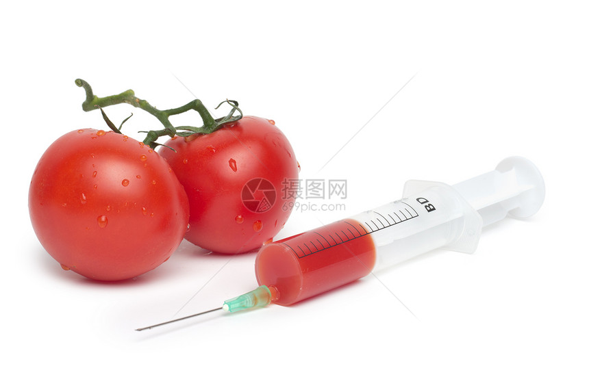 番茄注射  概念实验药品食物疫苗吮吸果汁毒素技术注射器生物图片