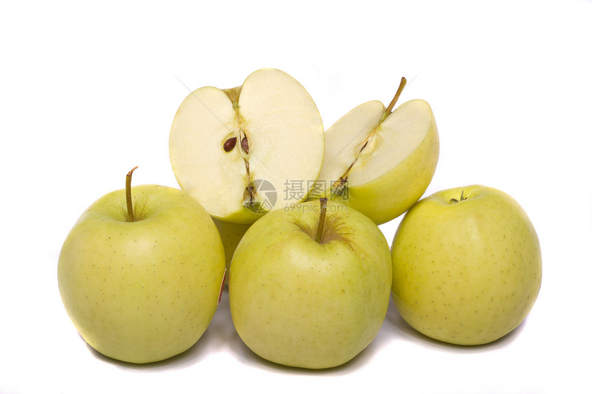 一群黄苹果白色食物宏观黄色水果金子团体图片
