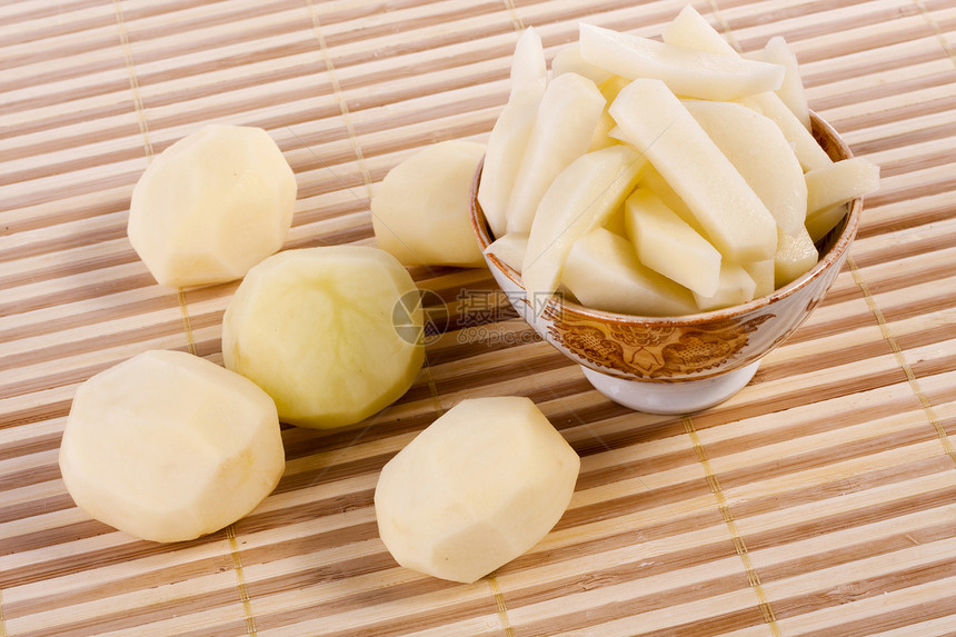 切片土豆团体食物竹子宏观营养饮食蔬菜烹饪块茎黄色图片