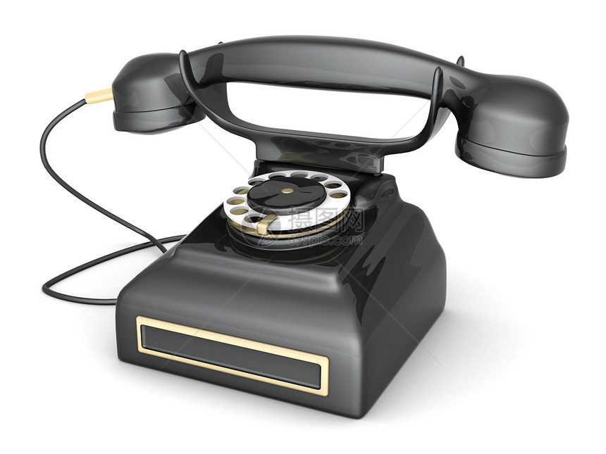 旧电话戒指商业旋转网络表盘黑色听筒拨号白色电缆图片