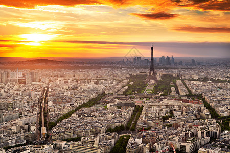 巴黎拉德芳斯法国巴黎房子首都天空地标日落景观地平线建筑学建筑全景背景