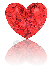 红钻石以心形的红钻石 在光亮的白白色上背景图片