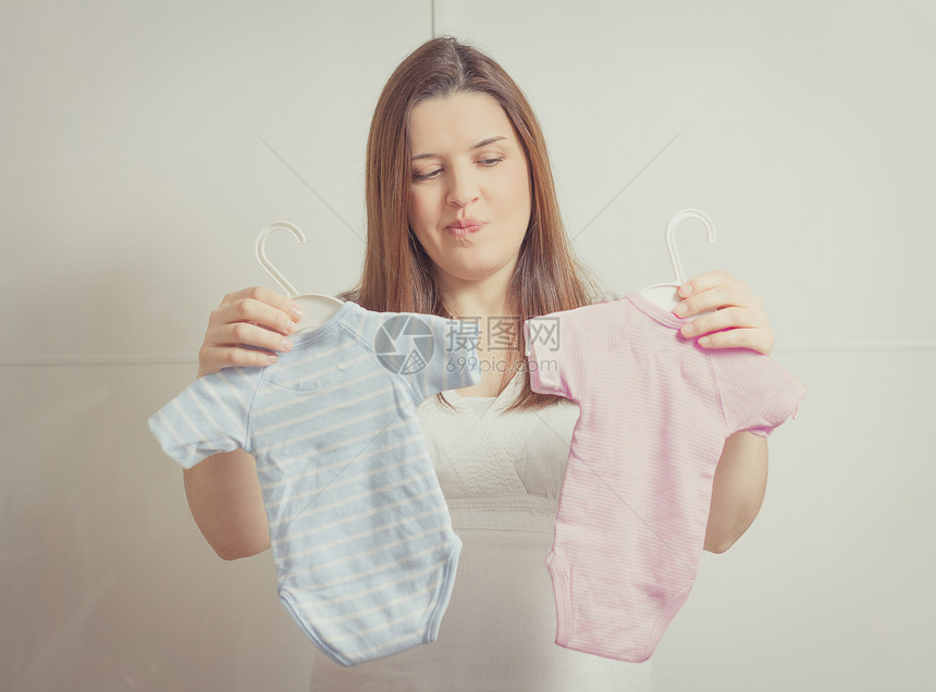 孕妇为身穿柔软胸罩的女孩或男孩提供体服母性怀孕女士生活女性连体衣母亲衣服蓝色粉色图片