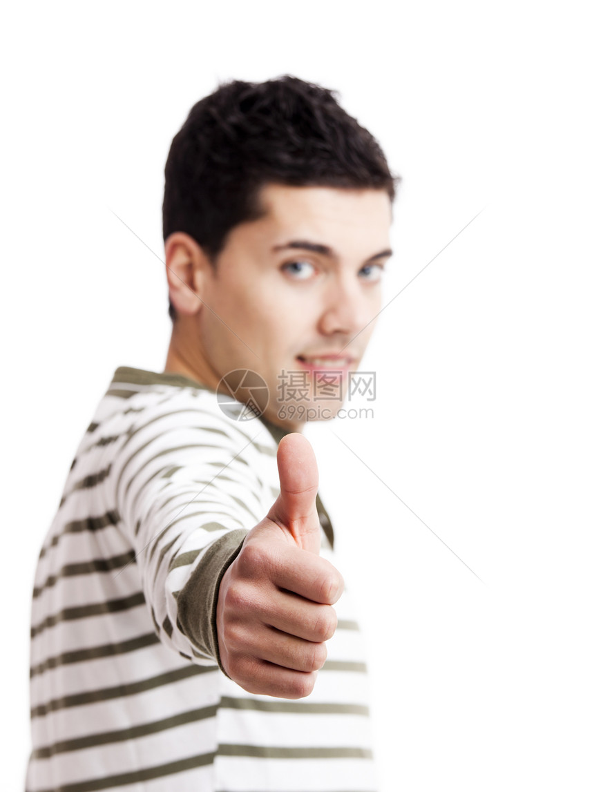 缩略图向上男生成人工作室男性男人手指白色蓝色幸福青年图片