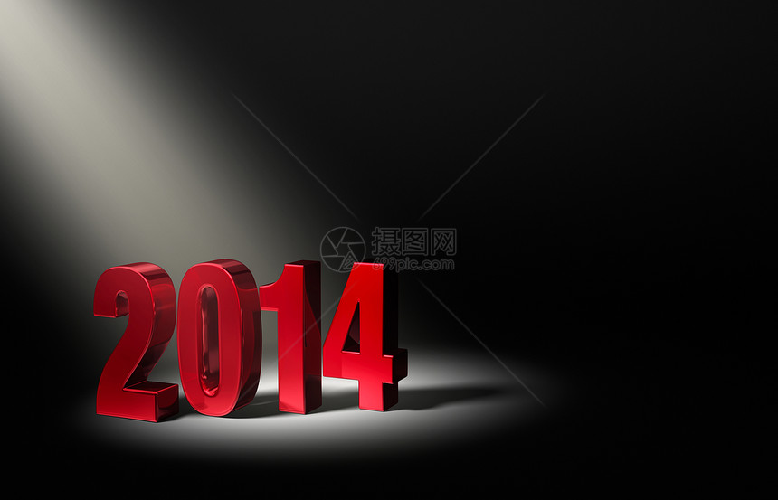 介绍2014年新年射线聚光灯红色数字日历辉光插图人心图片
