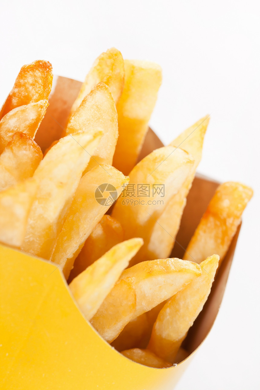 白色背景的炸薯条饮食筹码餐厅美食脂肪服务营养食物土豆垃圾图片