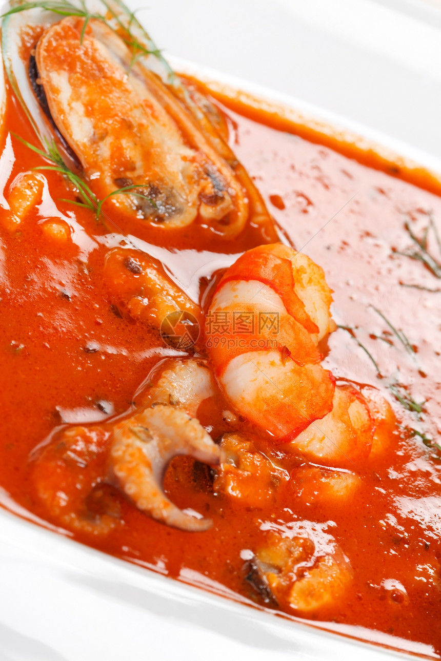 海鲜汤美食烹饪草药香菜贝类乌贼午餐味道海鲜对虾图片