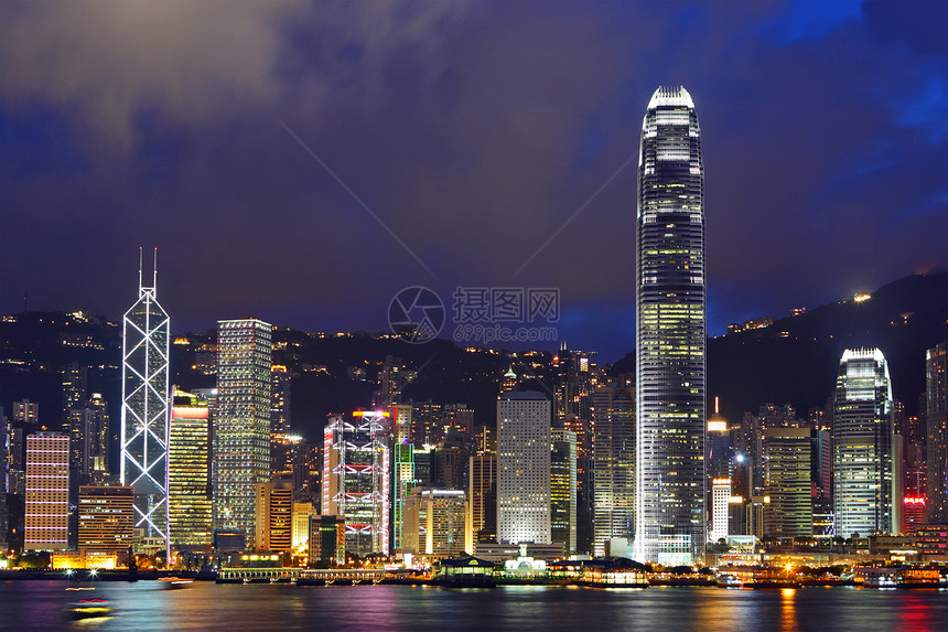 香港晚上的天线市中心旅游商业办公室天空城市景观假期港口建筑图片