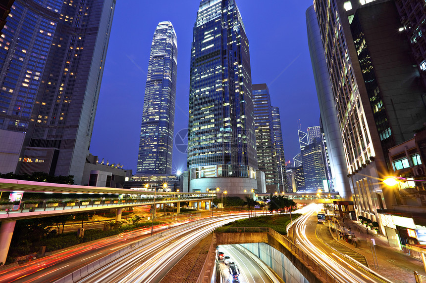 香港商业区晚上夜里小时市中心景观商业地标生活场景建筑摩天大楼交通图片