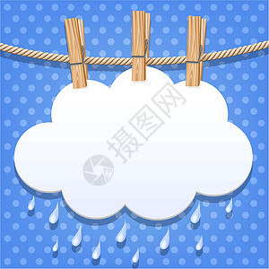 白纸在衣绳上的乌云天气气象预报绳索衣夹卡片蓝色天空空气插图插画