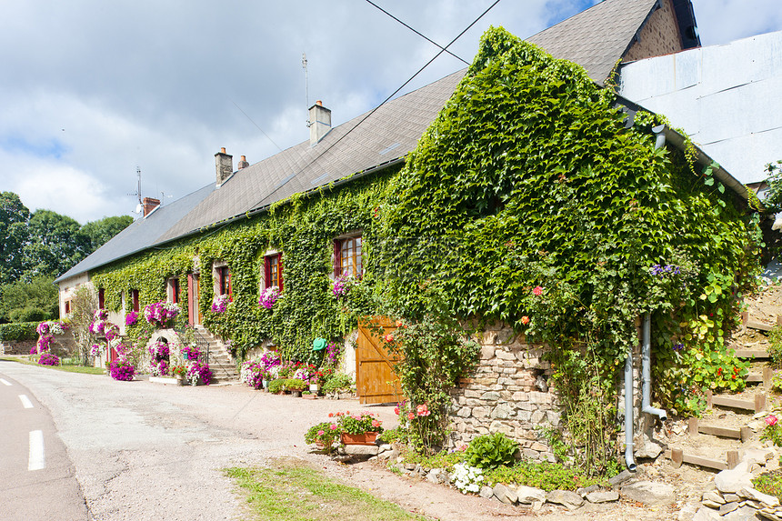 法国 伯根迪 有鲜花的住家乡村村庄房子建筑植物建筑学外观图片