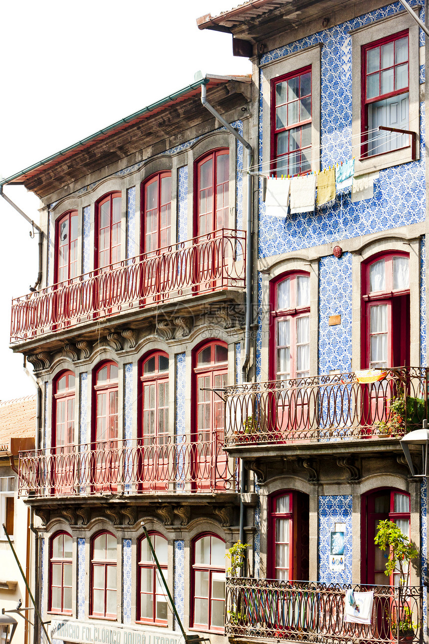 葡萄牙波尔图州Porto市 有azulejos地铁的房屋装饰建筑窗户外观阳台瓷砖位置城市世界房子图片
