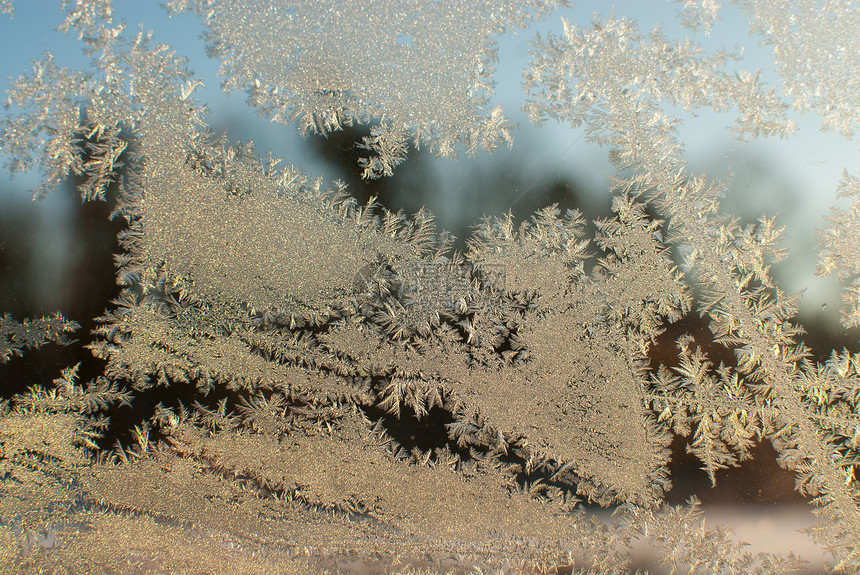 玻璃中的冰霜窗户天气季节水晶白色冻结结晶图片