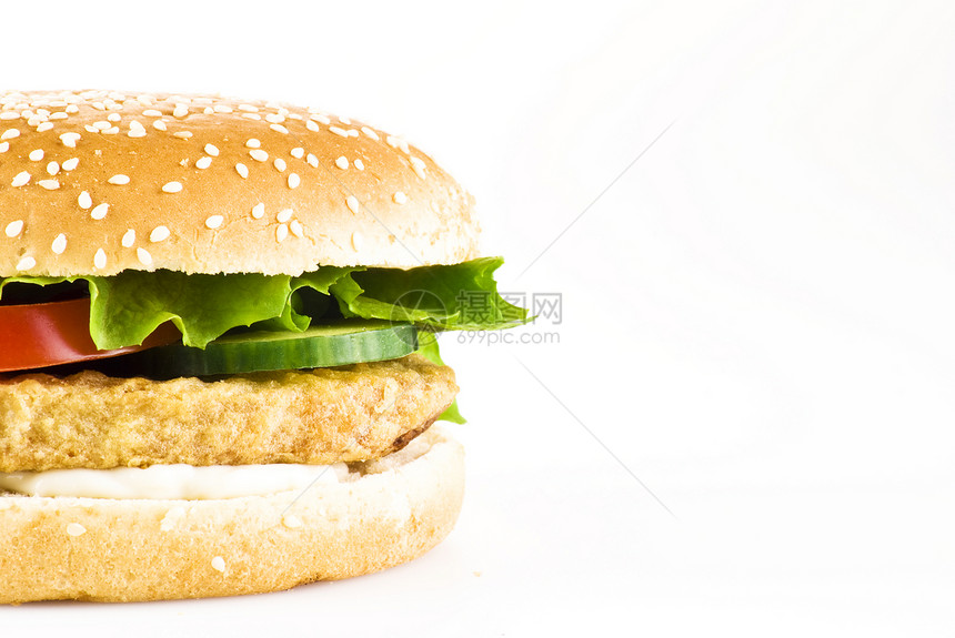鸡汉堡黄瓜零食油炸美食午餐盘子食物图片