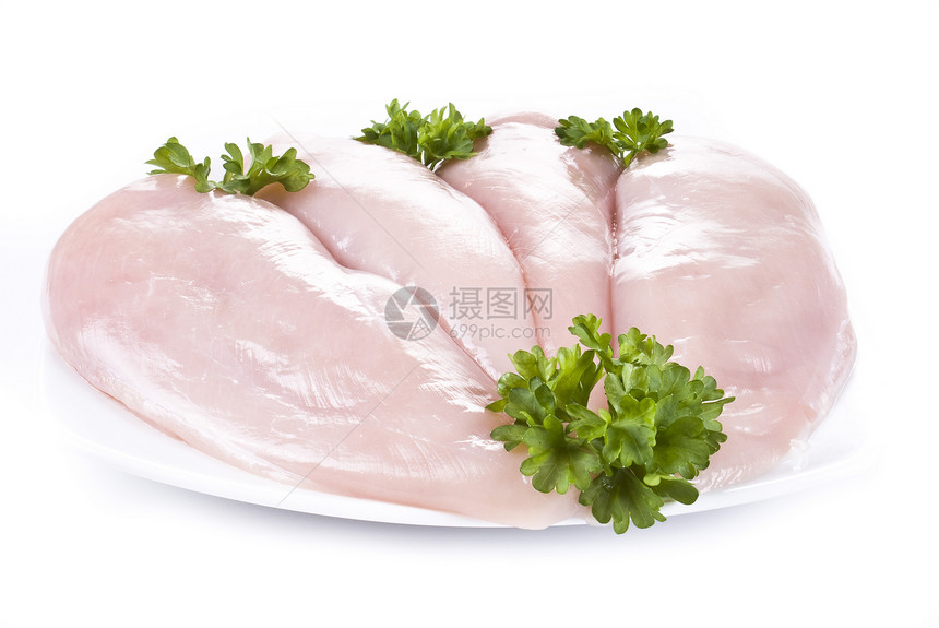 原鸡乳房鱼片食物营养免费盘子范围草药小路香菜家禽图片