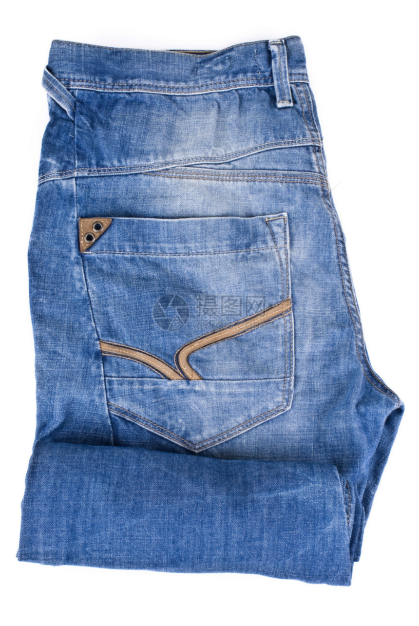 蓝蓝色牛仔裤  孤立服装折叠牛仔布裤子休闲裤海军口袋下装白色衣柜图片