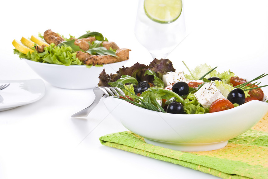 新鲜沙拉蔬菜食物柠檬低脂肪饮食韭菜盘子午餐美食图片