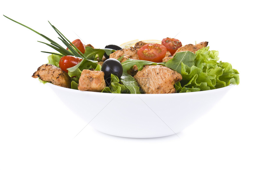 鸡和蔬菜沙拉盘子美食低脂肪午餐饮食韭菜食物图片