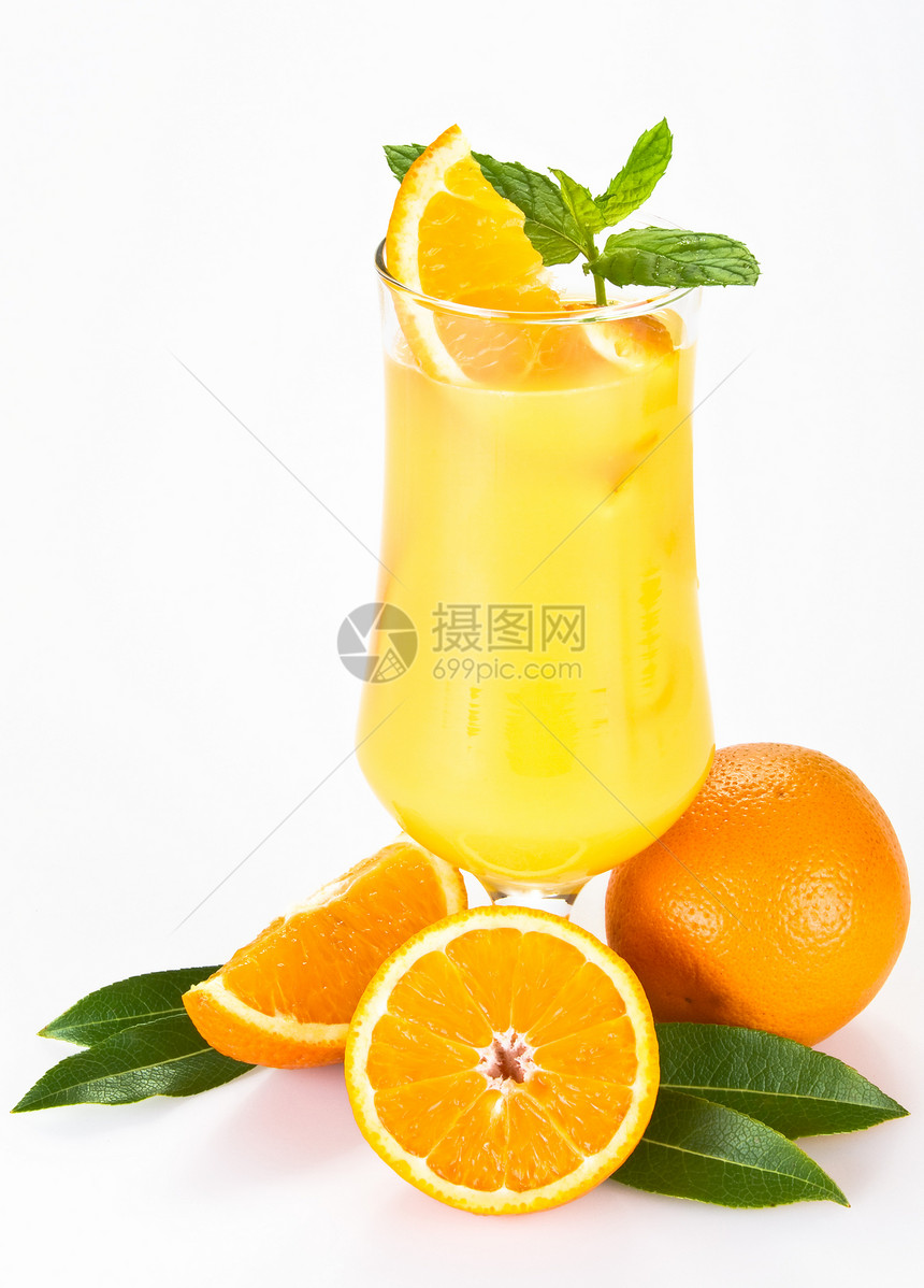 橙酸营养运动气泡薄荷柠檬水果剪裁早餐玻璃橙子图片