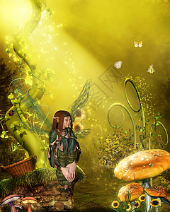 仙仙子插图植物魔法故事裙子卡通片香椿翅膀公主蝴蝶背景图片