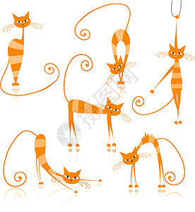 当你结合恶魔时你设计时的优雅橙色条纹猫铅笔反射墨水插图绘画哺乳动物草图卡通片小猫艺术插画