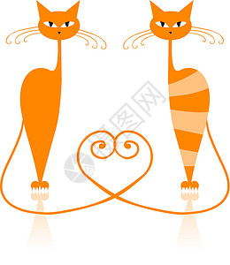 橙色猫你设计的优雅橙色条纹猫猫科反射尾巴眼睛宠物橙子艺术插图猫咪乐趣设计图片