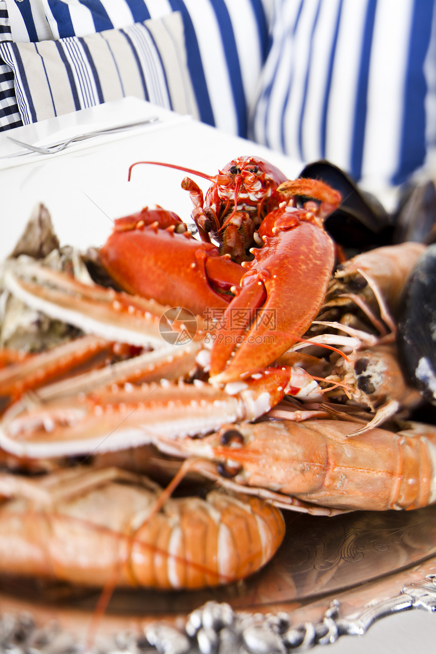海食品板龙虾熟鱼餐厅派对食物柠檬健康饮食生活托盘服务图片