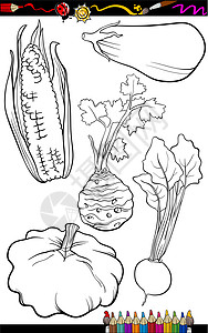 约根森彩色书籍的卡通蔬菜插图幼儿园粮食沙拉饮食芹菜卡通片玉米绘画填色本插画