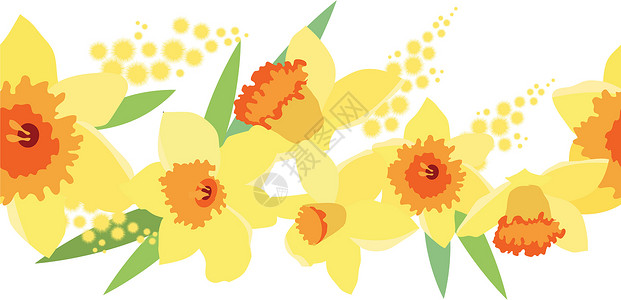 黄色含羞草花无缝无缝水平水花状图案插画