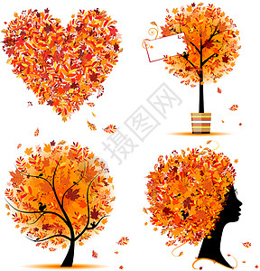树木的损失秋秋风格 - 树 框架 心脏设计插画