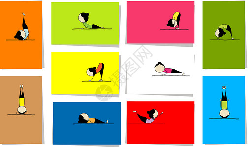女性练瑜伽 10张卡片给你设计草图行动传单商业活力插图女孩框架女士优惠券背景图片