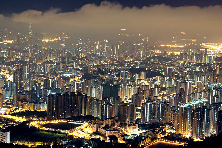 香港市之夜住宅住房财产天空建筑学多层地板建筑窗帘城市图片