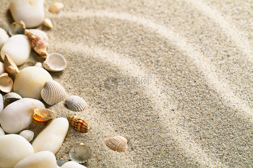 沙子和贝壳热带沙丘沙漠海浪海洋褐色海滩白色卵石假期图片