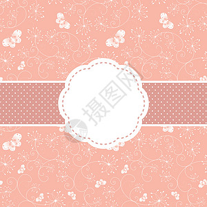 上妆卡粉春季粉粉花和蝴蝶贺卡曲线墙纸插图创造力粉色问候明信片白色圆圈漩涡设计图片
