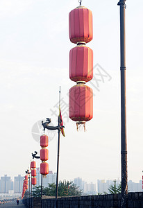 红灯笼中心天空灯笼蓝色城堡日落历史文化历史性公园背景图片