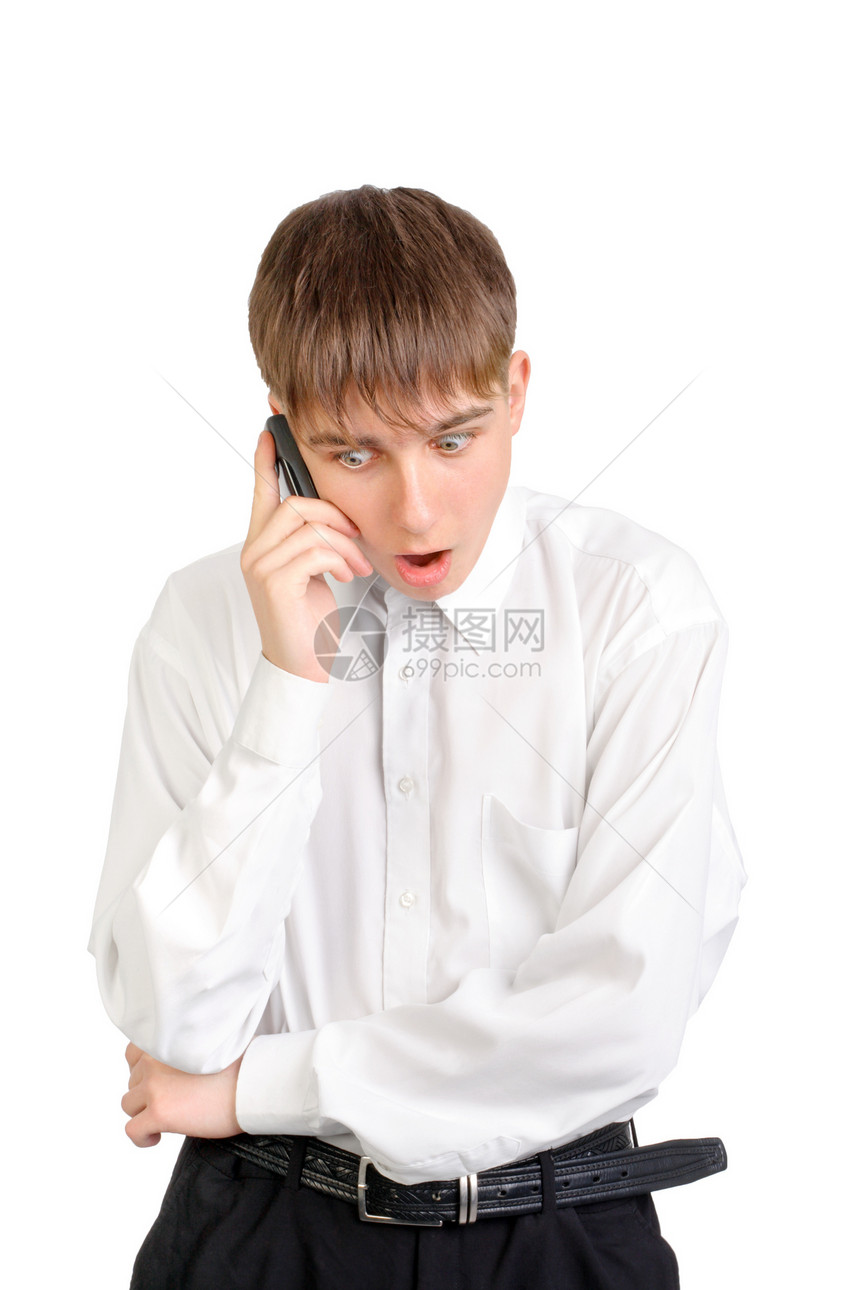 青少年在电话里说话快乐头发八卦衬衫通讯丑闻男性听力呼唤传闻图片