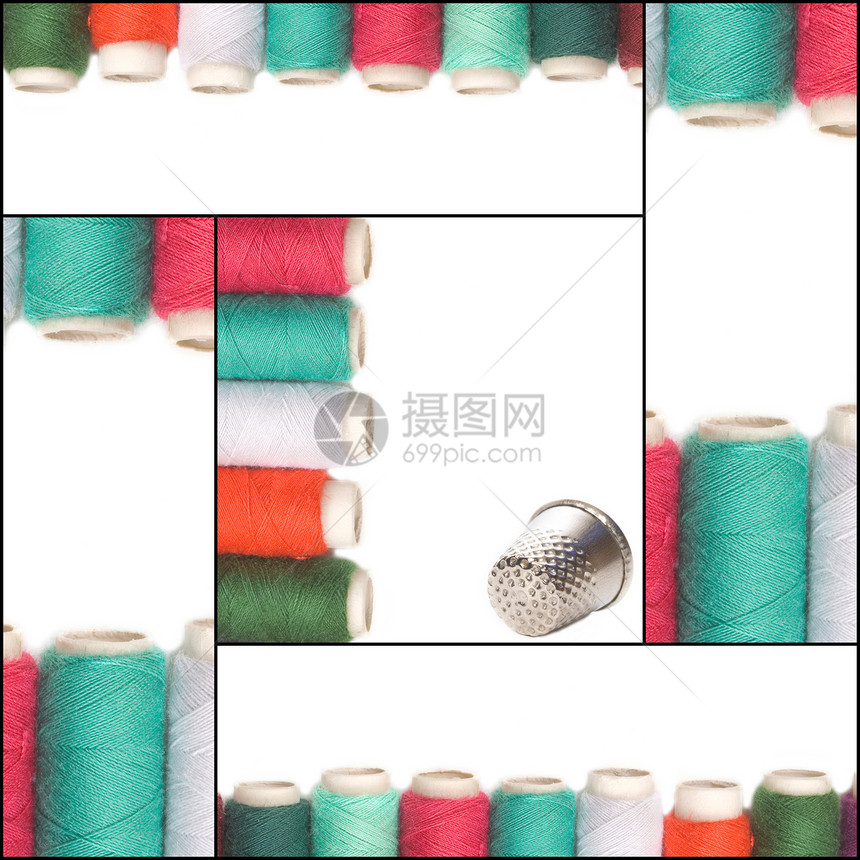 缝纫卡 彩色线和针头图片